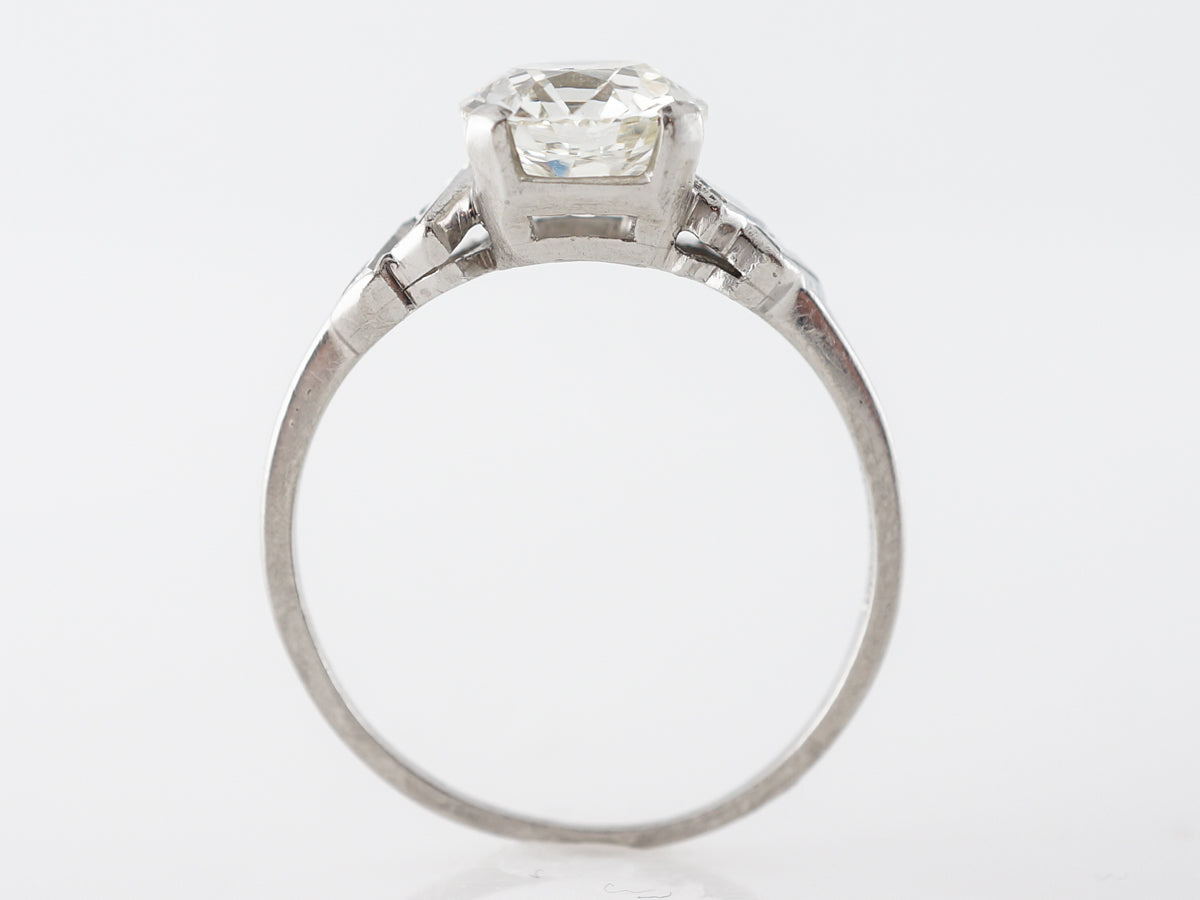 Art Deco 1.73 Cushion Diamond Engagement Ring in Platinum