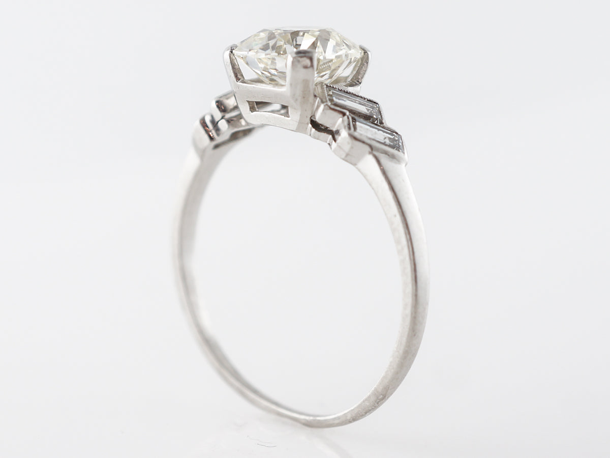 Art Deco 1.73 Cushion Diamond Engagement Ring in Platinum