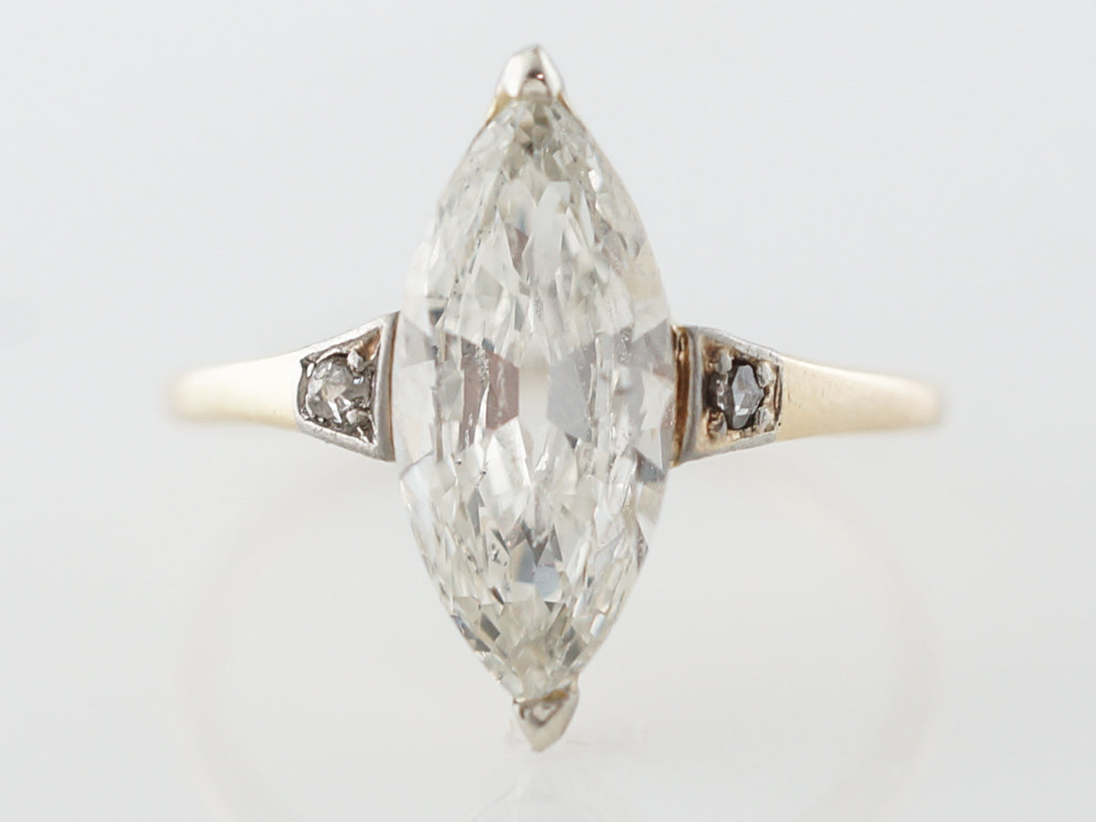 Victorian Marquise Diamond Engagement Ring in Platinum & Yellow Gold ...