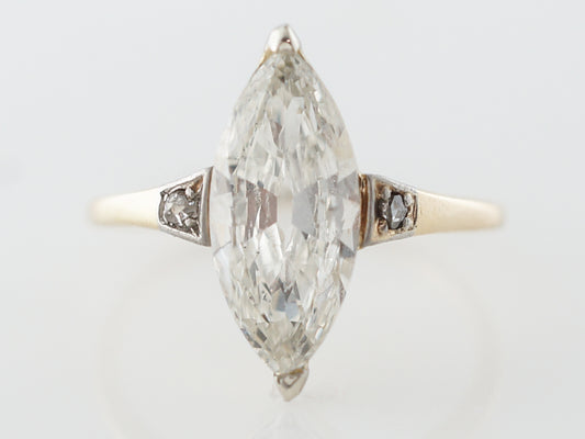 Victorian Marquise Diamond Engagement Ring in Platinum & Yellow Gold