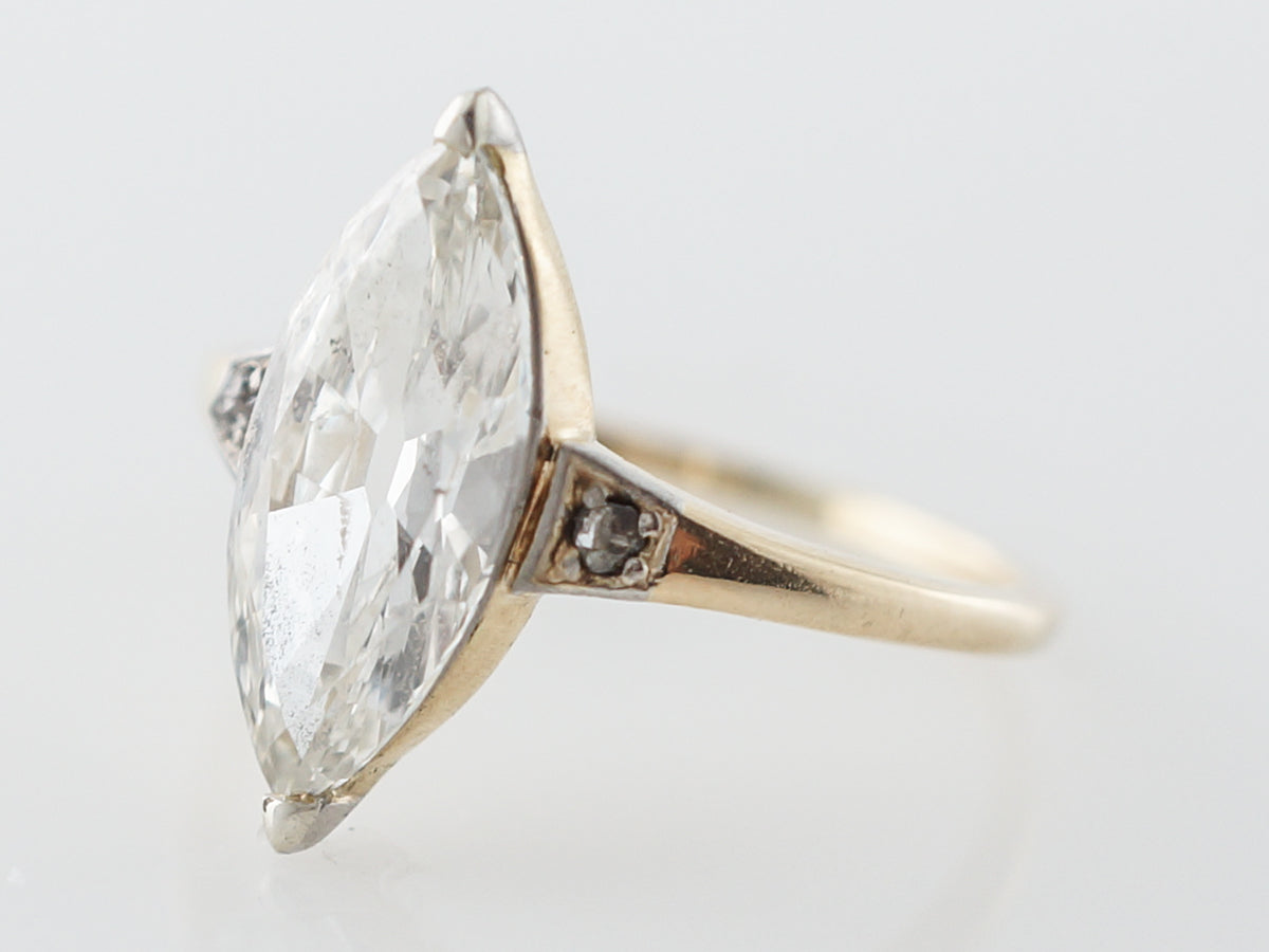 Victorian Marquise Diamond Engagement Ring in Platinum & Yellow Gold