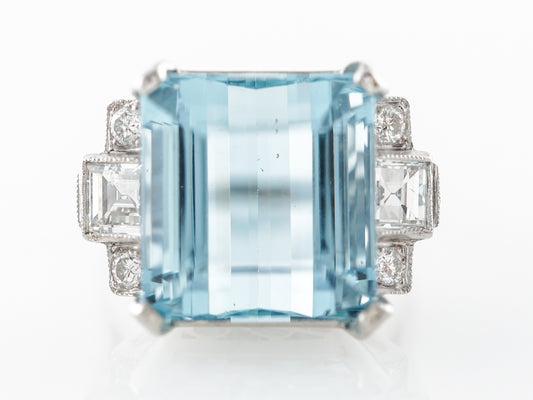 6 Carat Aquamarine Cocktail Ring w/ Diamond Accents