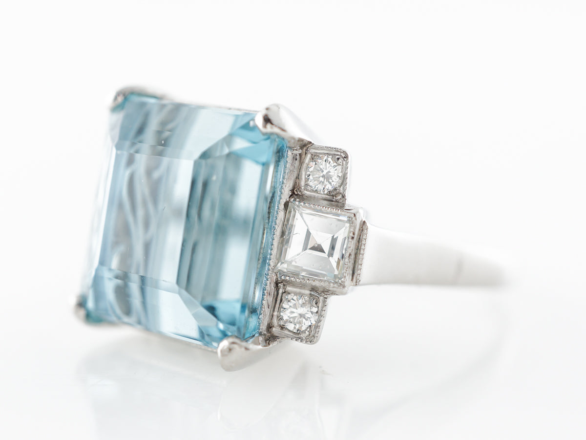 6 Carat Aquamarine Cocktail Ring w/ Diamond Accents