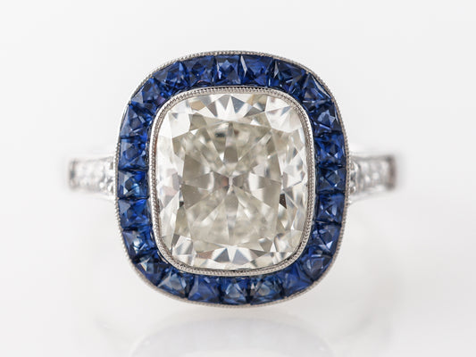 3 Carat Cushion Diamond & Sapphire Halo Engagement Ring