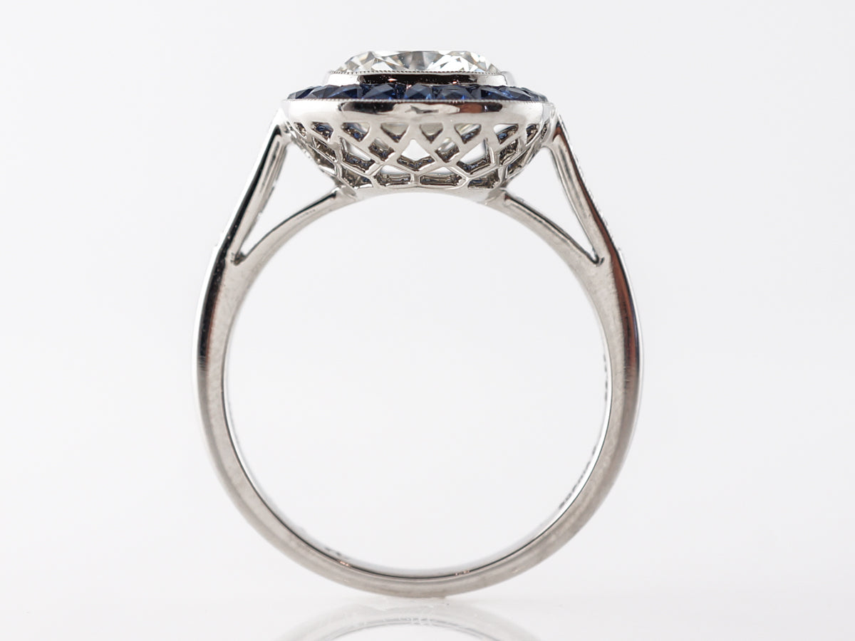 3 Carat Cushion Diamond & Sapphire Halo Engagement Ring