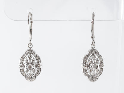 Deco Style Dangle Earrings w/ Diamonds in White Gold