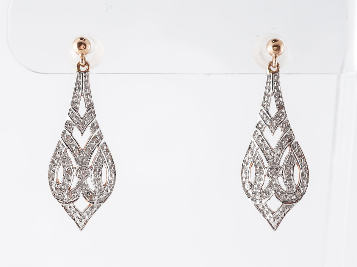 1930's Style Diamond Earrings in 14k White & Rose Gold