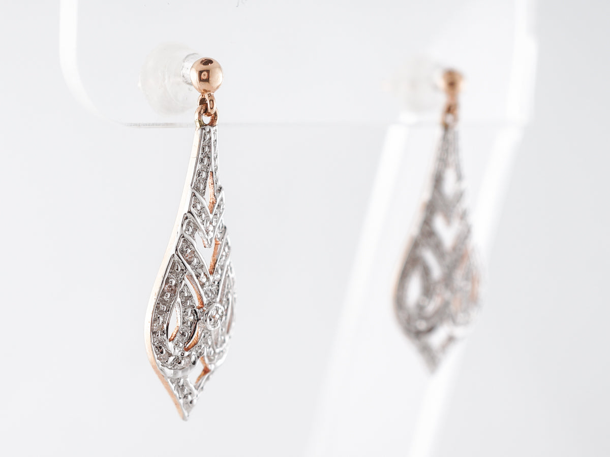 1930's Style Diamond Earrings in 14k White & Rose Gold