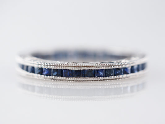 Deco Style Sapphire Eternity Wedding Band in 14k White Gold