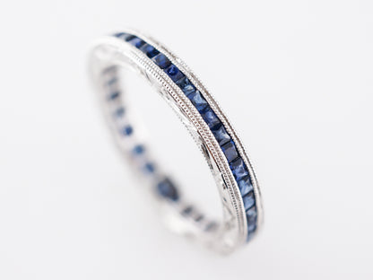 Deco Style Sapphire Eternity Wedding Band in 14k White Gold