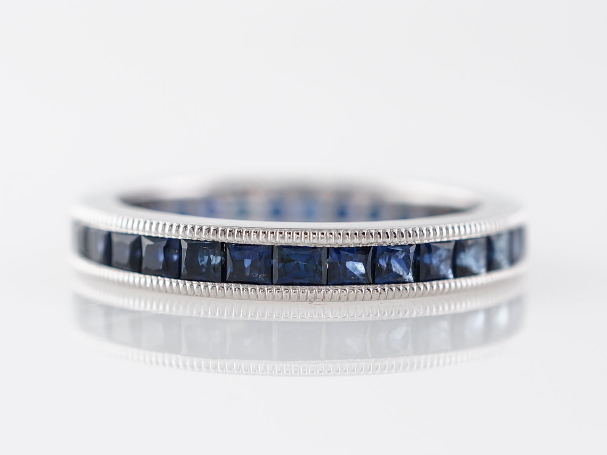 Deco Style Sapphire Band in 14k White Gold