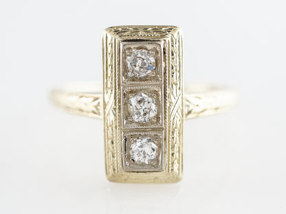 Deco Three Stone Diamond Ring 14k Yellow Gold