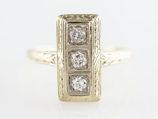 Deco Three Stone Diamond Ring 14k Yellow Gold