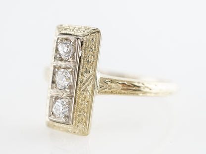 Deco Three Stone Diamond Ring 14k Yellow Gold