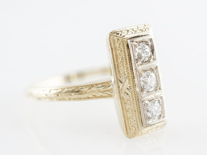 Deco Three Stone Diamond Ring 14k Yellow Gold