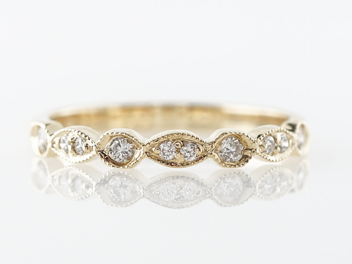 Yellow Gold Diamond Milgrain Wedding Band in 14k