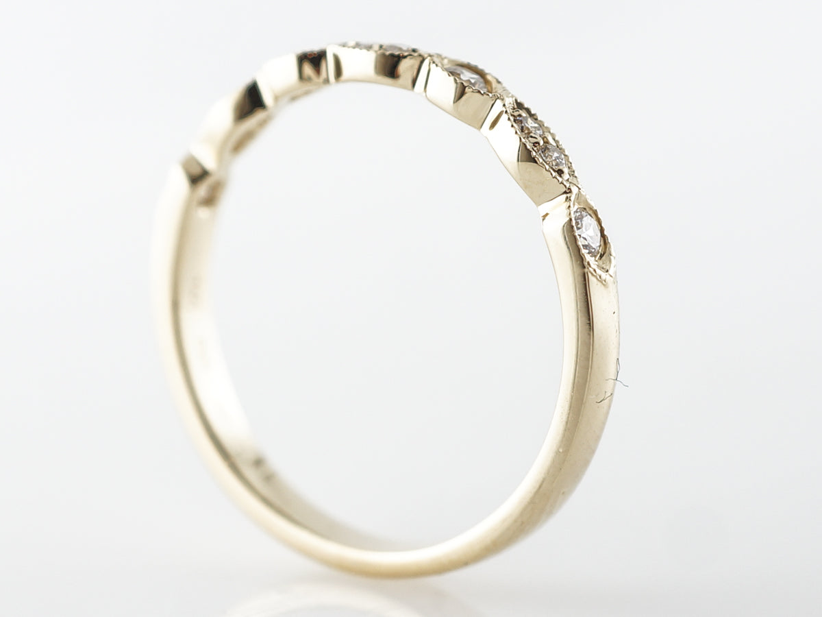 Yellow Gold Diamond Milgrain Wedding Band in 14k