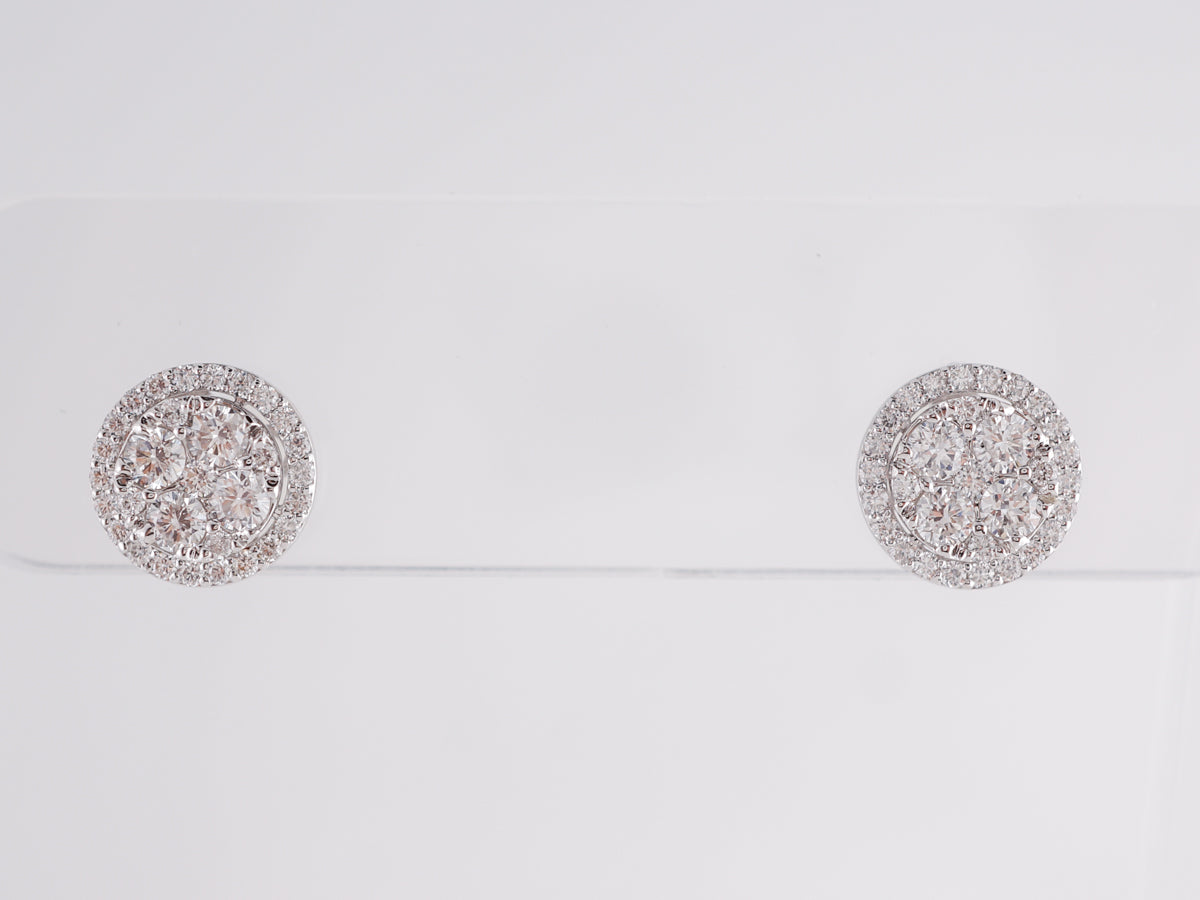 Diamond Cluster Halo Stud Earrings in 14k White Gold