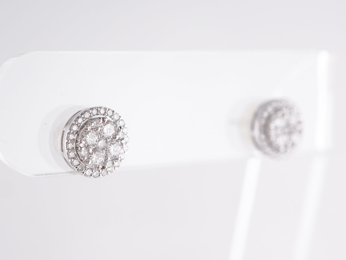 Diamond Cluster Halo Stud Earrings in 14k White Gold