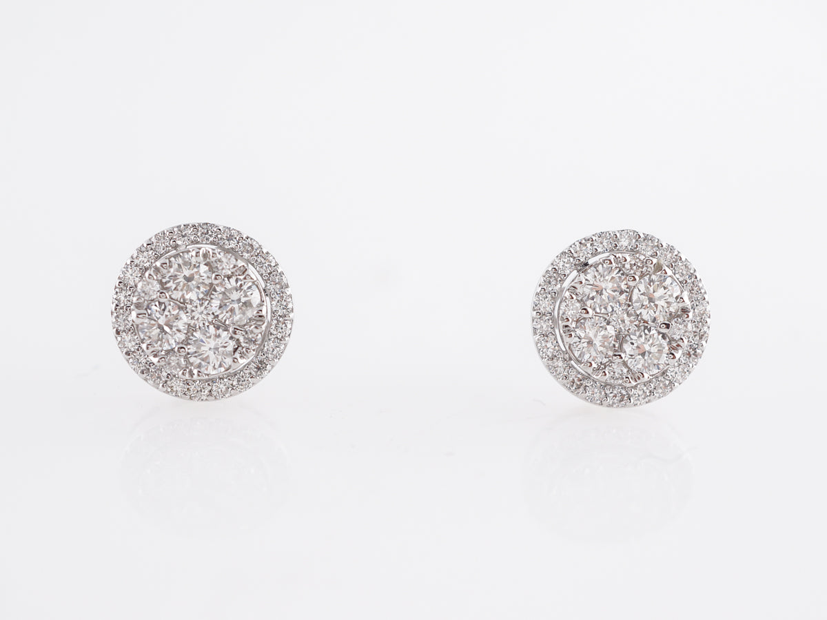 Diamond Cluster Halo Stud Earrings in 14k White Gold