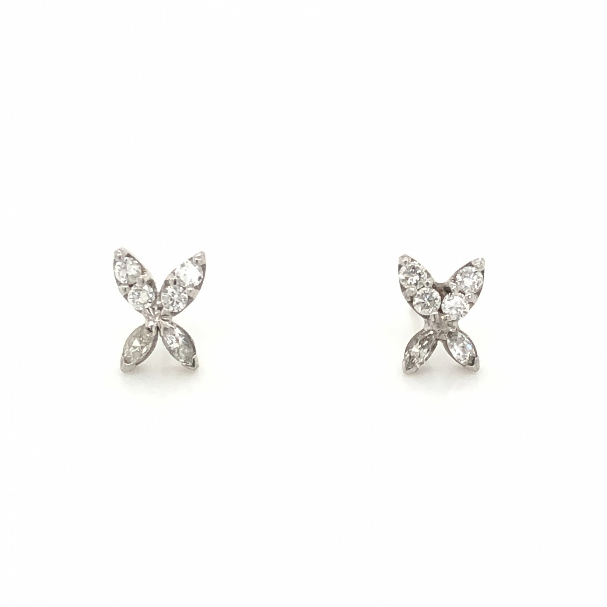 Diamond Cluster Stud Earrings in 14k White Gold