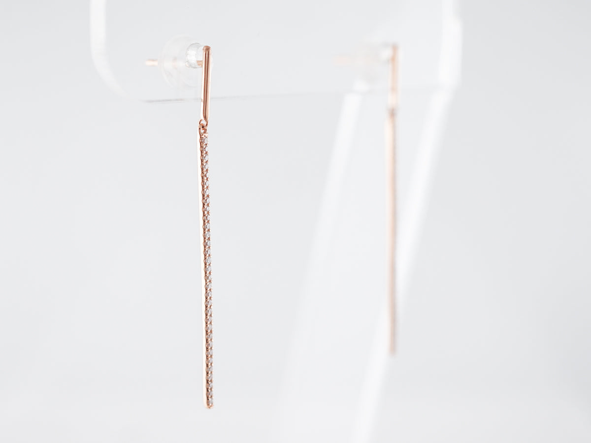 Thin Diamond Dangle Earrings in 18k Rose Gold
