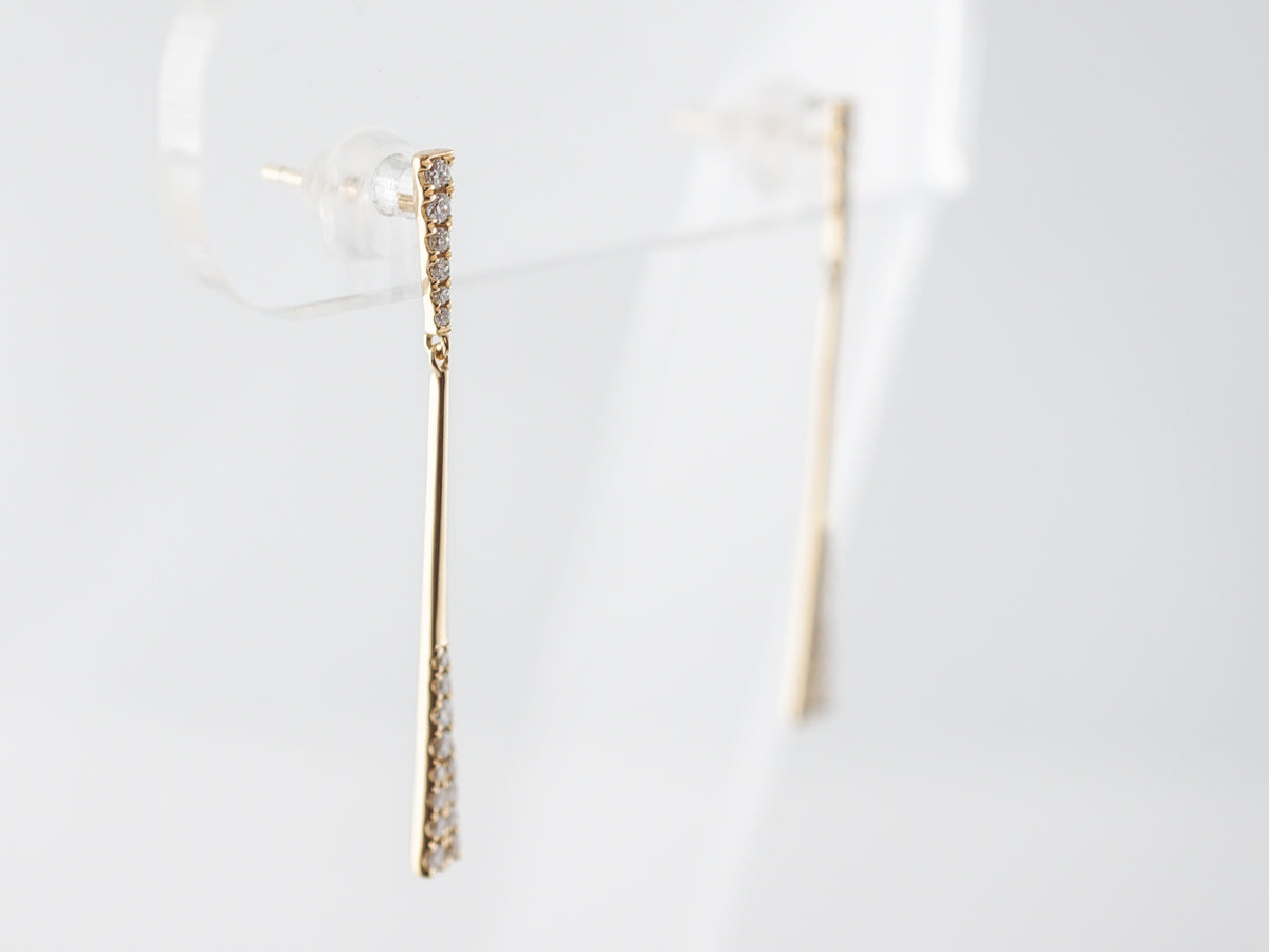 Tapered Diamond Dangle Earrings in 18k Yellow Gold