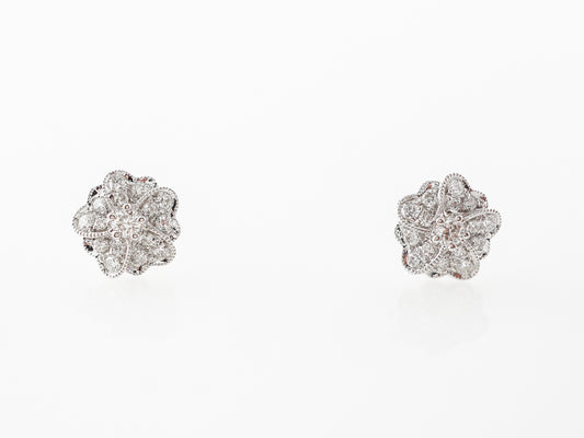 Diamond Flower Cluster Earrings in 18k White Gold