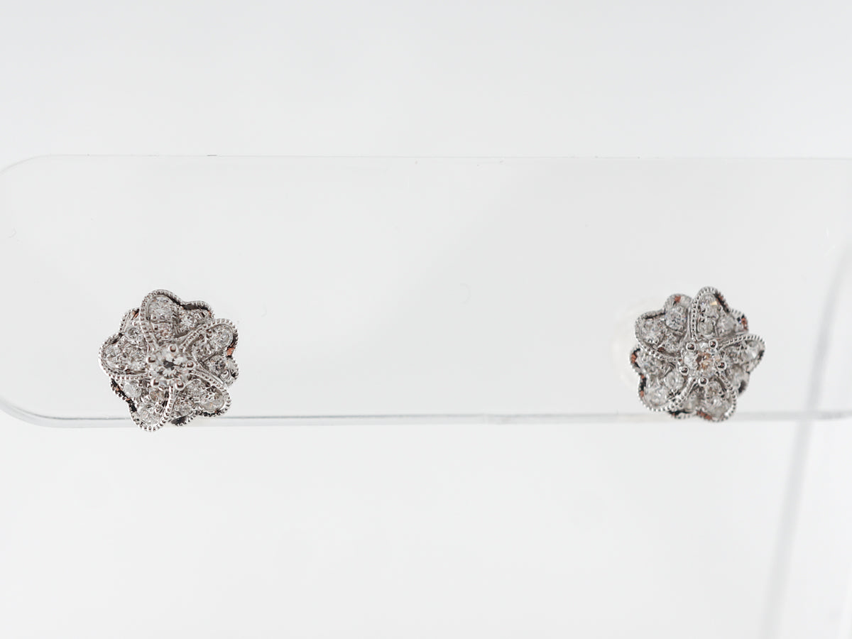 Diamond Flower Cluster Earrings in 18k White Gold
