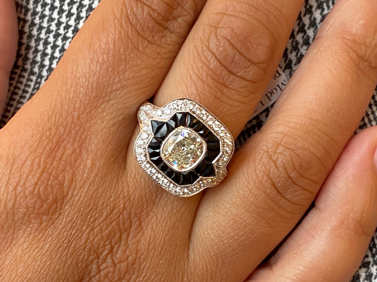 Diamond & Onyx Cocktail Ring in Platinum