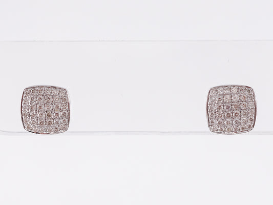 Square Pave Diamond Stud Earrings in 14k White Gold