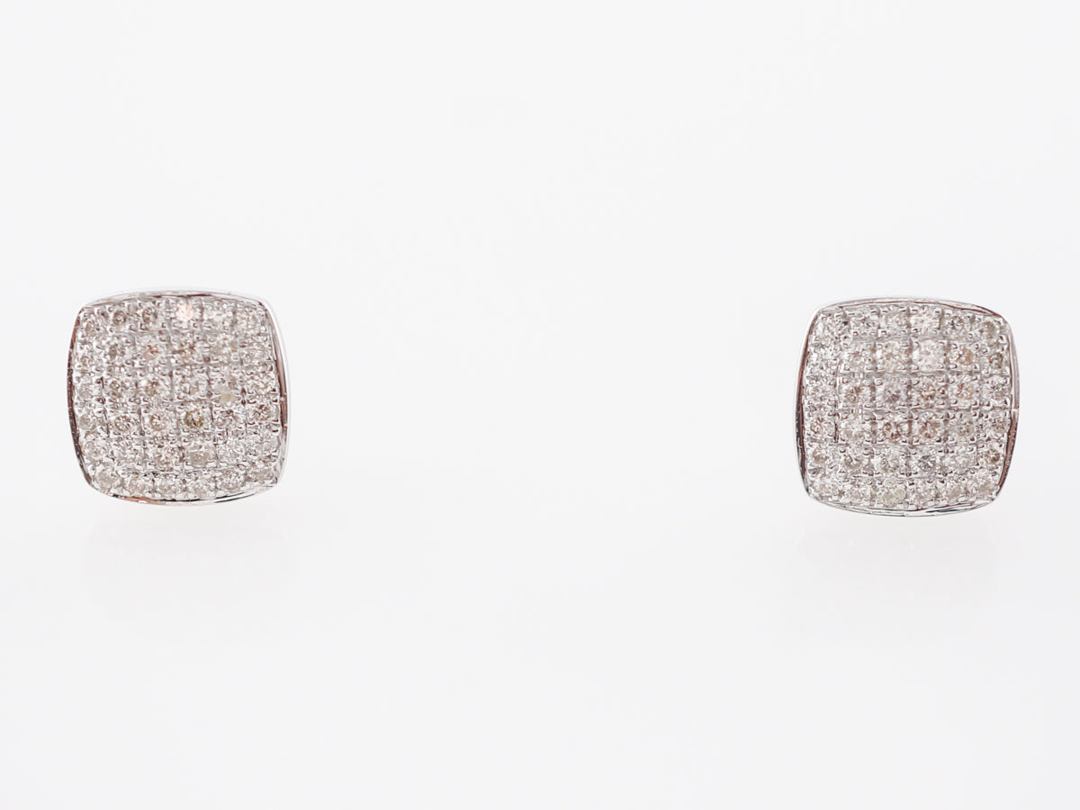 Square Pave Diamond Stud Earrings in 14k White Gold Filigree Jewelers