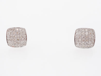 Square Pave Diamond Stud Earrings in 14k White Gold