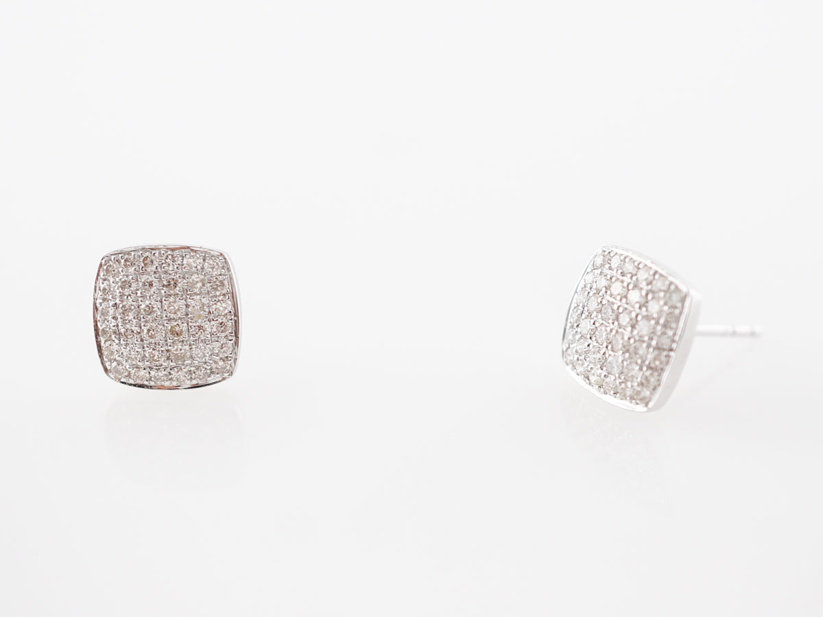 Square Pave Diamond Stud Earrings in 14k White Gold