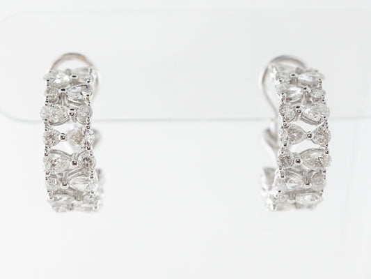 Small Diamond Hoop Earrings w/ Pear & Round Cuts in White Gold