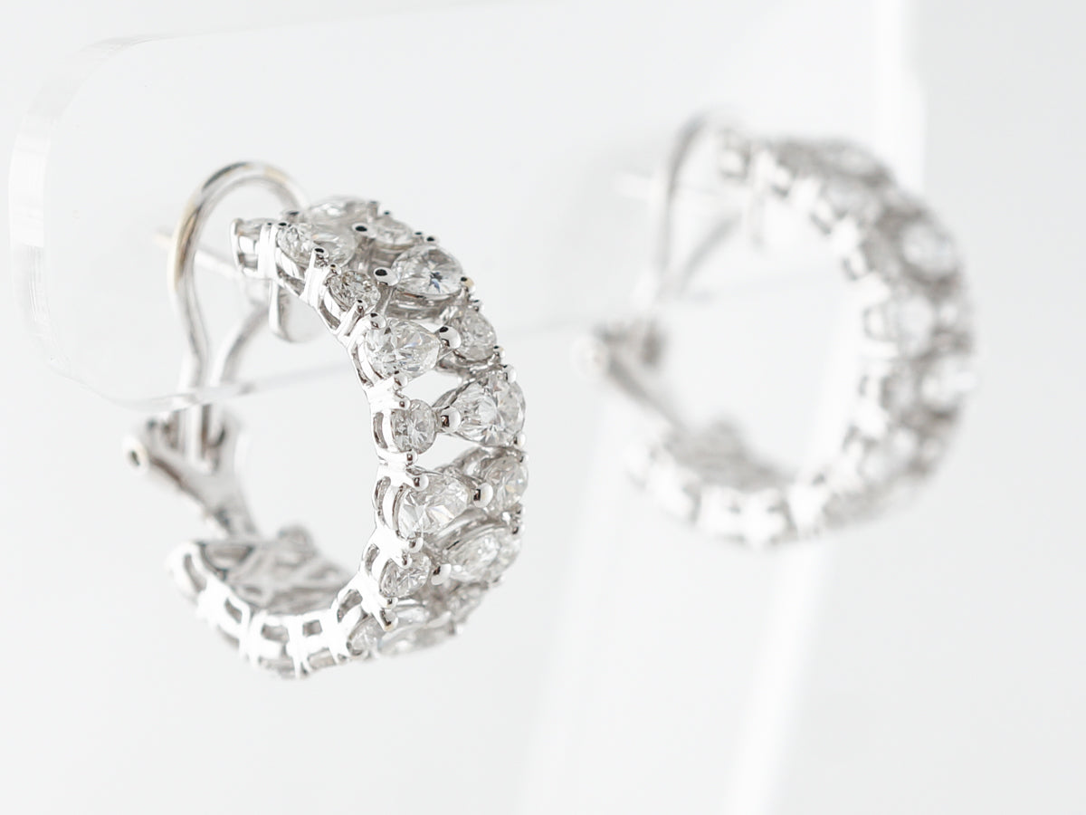 Small Diamond Hoop Earrings w/ Pear & Round Cuts in White Gold