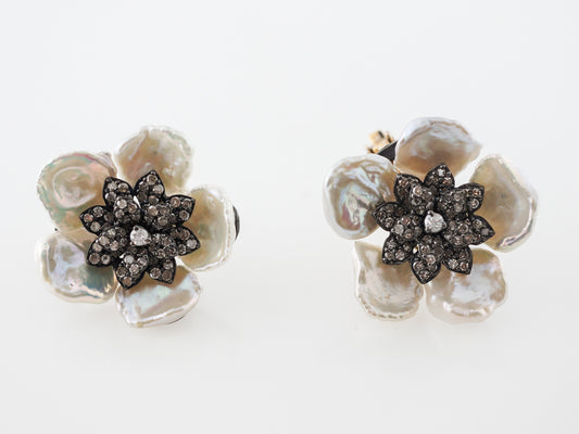 Keshi Pearl & Diamond Earrings in Sterling Silver
