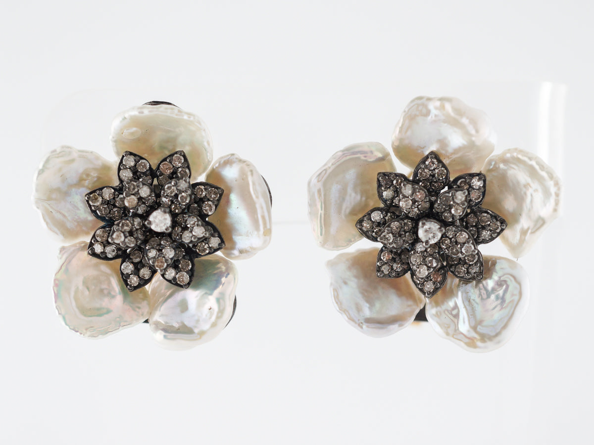 Keshi Pearl & Diamond Earrings in Sterling Silver