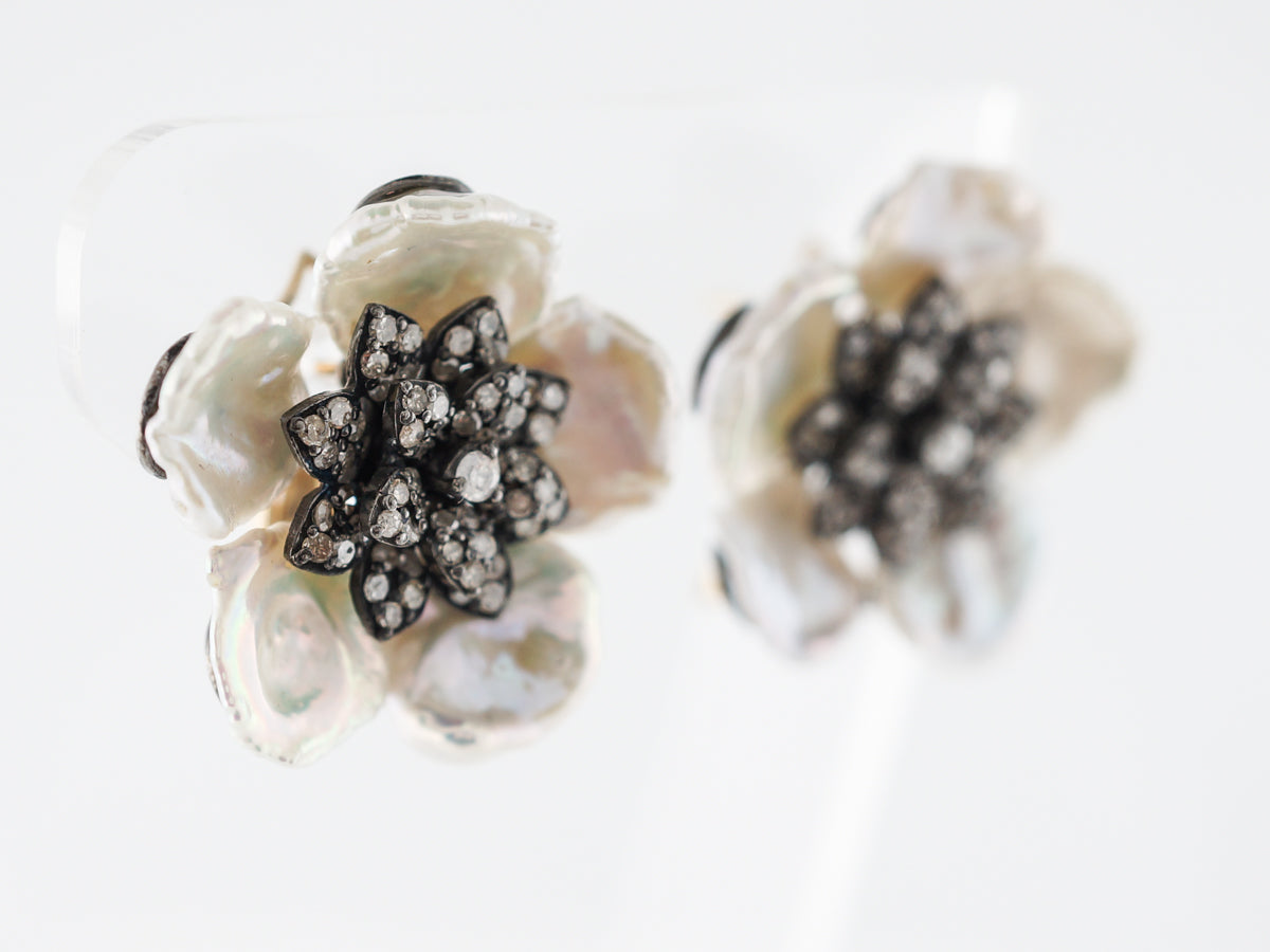 Keshi Pearl & Diamond Earrings in Sterling Silver