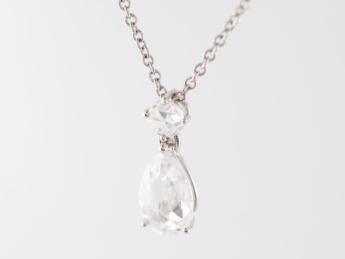 Rose & Pear Shape Diamond Pendant White Gold