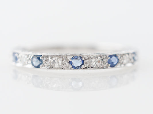 Vintage Art Deco Diamond & Sapphire Wedding Band in 14k White Gold