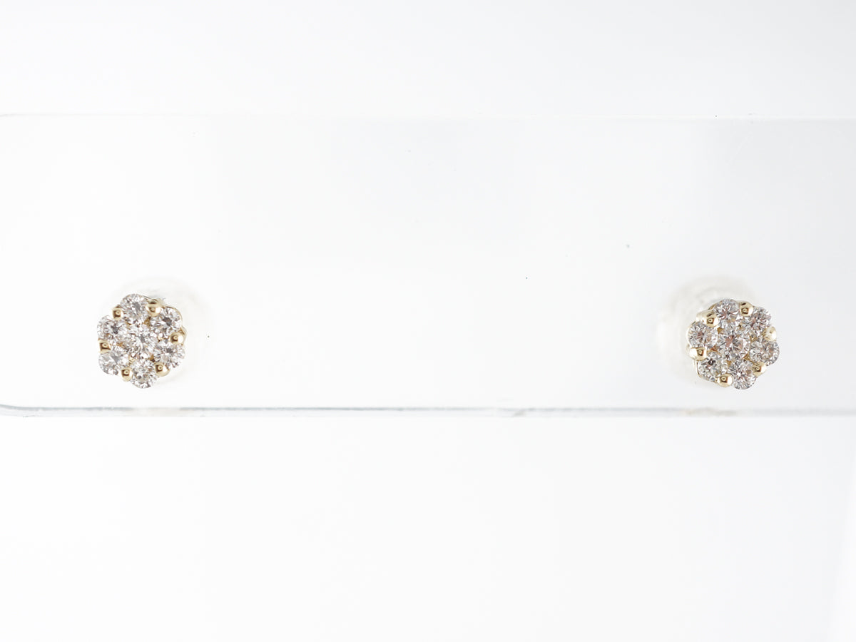 Cluster Diamond Stud Earrings in 14k Yellow Gold