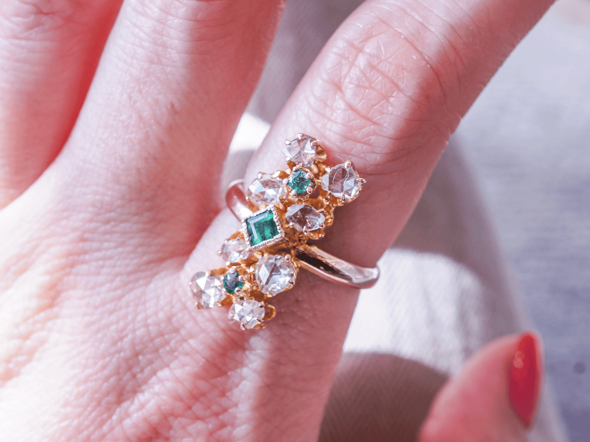 Diamond and Emerald Cocktail Ring in 14K Yellow Gold – Filigree