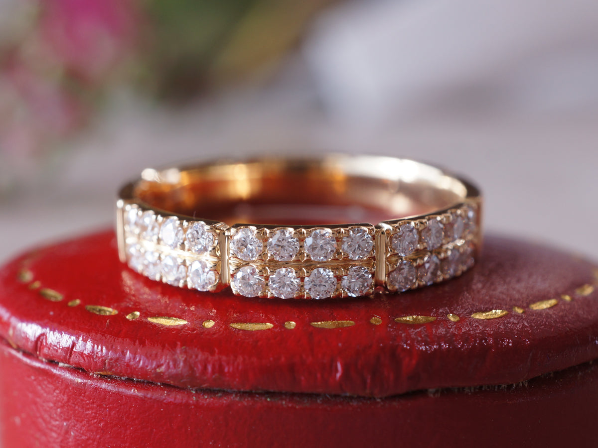 Doubled Diamond Wedding Band in 18k Yellow Gold