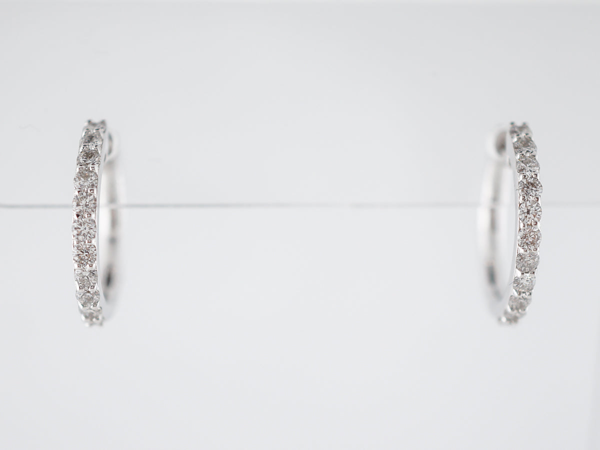 Earring Hoops Modern .42 Round Brilliant Cut Diamonds in 14k White Gold