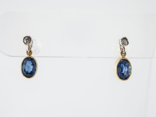 Oval Cut Sapphire Earrings w/ Diamonds in Yellow Gold
