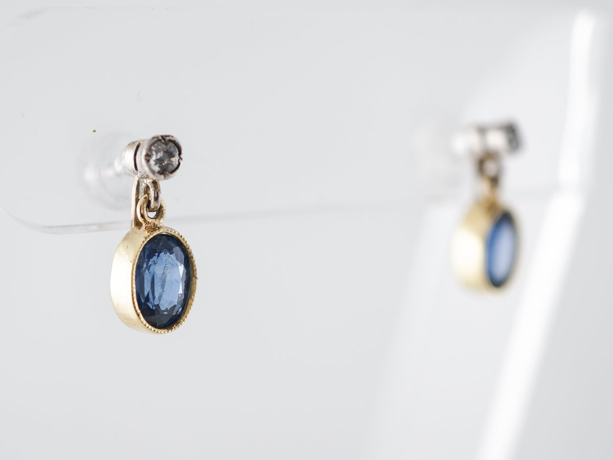 Oval Cut Sapphire Earrings w/ Diamonds in Yellow Gold