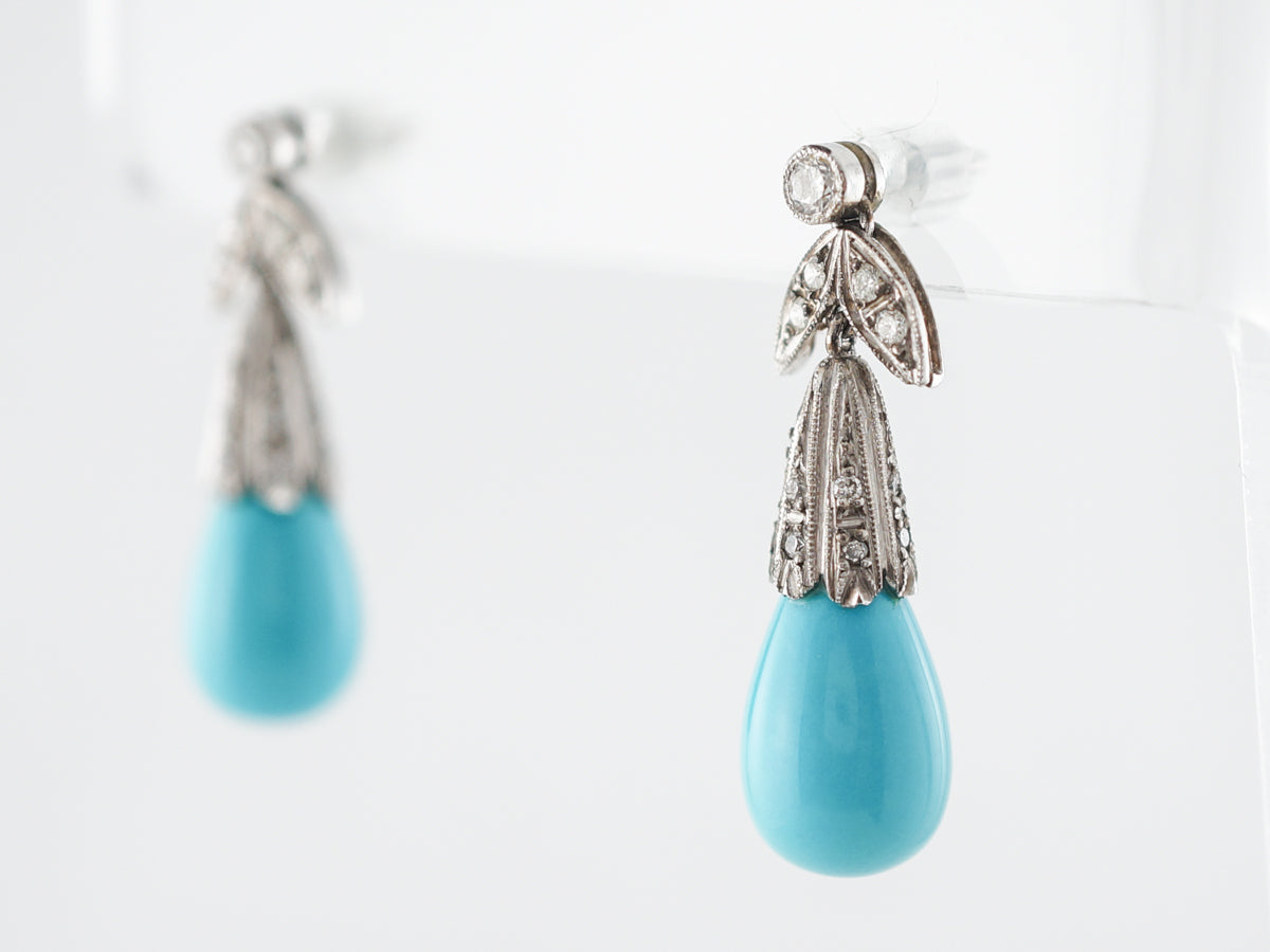 Earrings Modern Turquoise & .36 Round Brilliant Cut Diamonds in Platinum