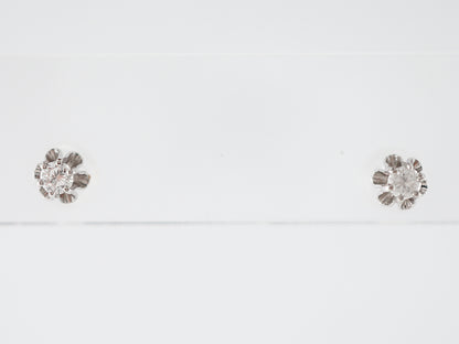Floral Round Brilliant Cut Diamond Stud Earrings in White Gold