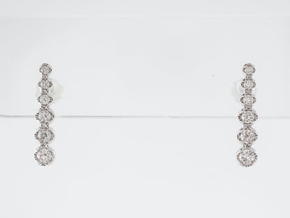 Vintage Style Art Deco Round Brilliant Cut Diamond Earrings in White Gold